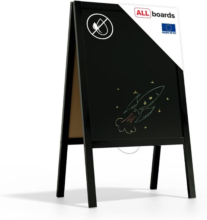 ALLboards Kundenstopper mit Schwarz, lackiertem Holzrahmen 100x60cm, Werbetafel, Gehwegaufsteller, A