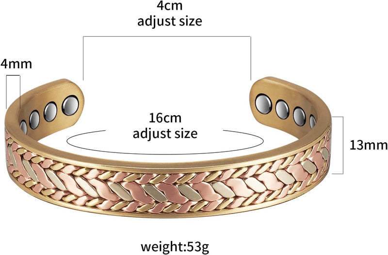 Magnetisches massives Kupfer-Schmuck-Set, Armbänder und Ringe, 8 und 4 Magnete, inklusive Geschenkbe