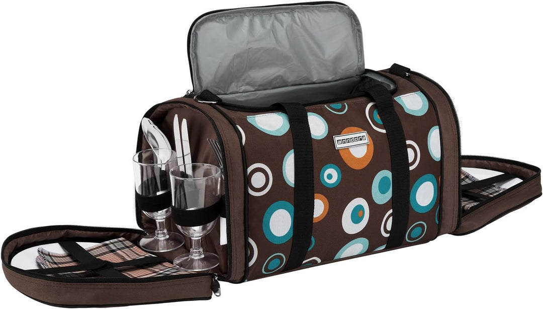 anndora Picknick Kühltasche inkl. Picknick Decke Geschirr Besteck für 4 Personen braun hellblau 3337