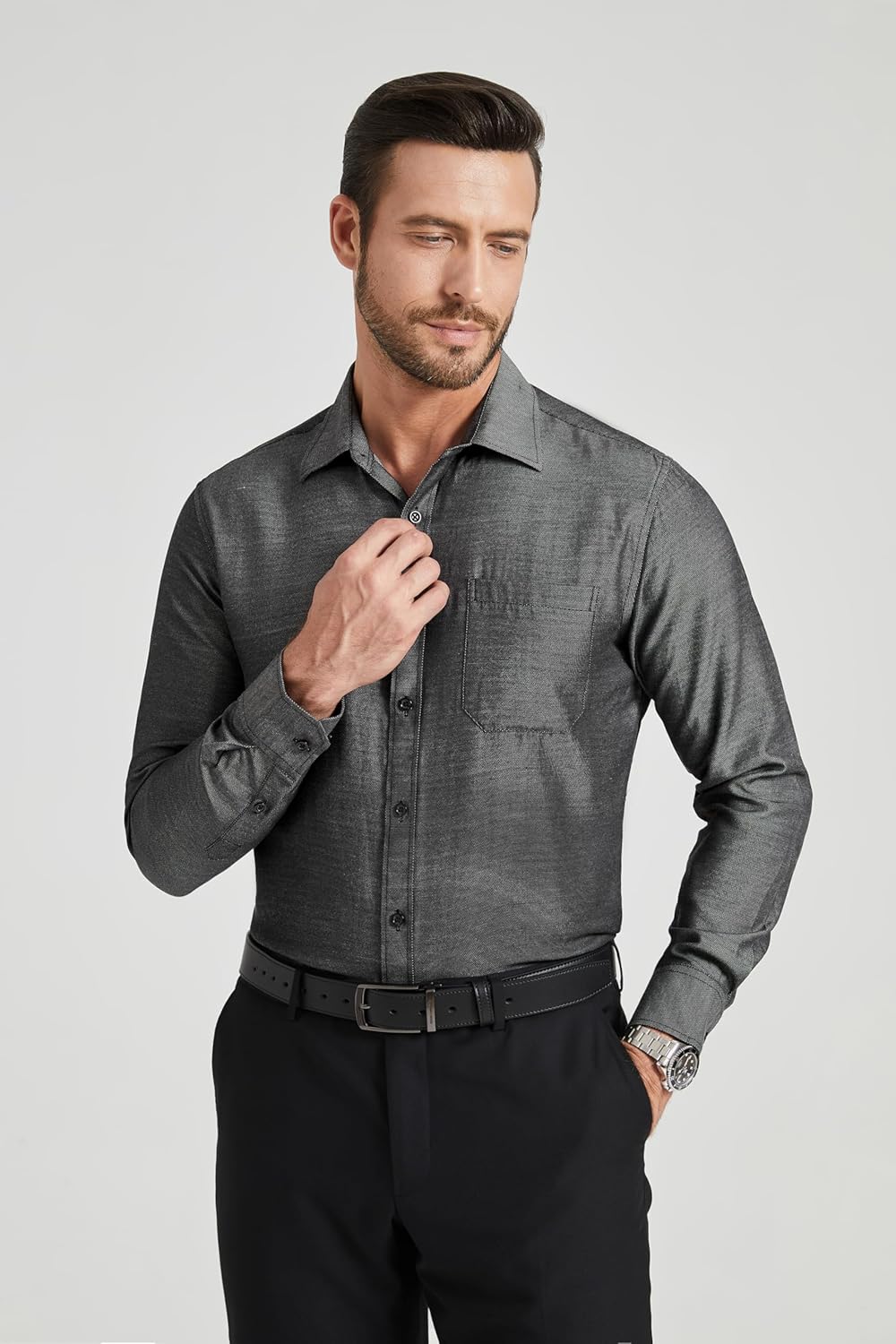 HISDERN Herren Hemd formelle Freizeithemd Businesshemden Freizeithemden Langarm Baumwolle Klassisch