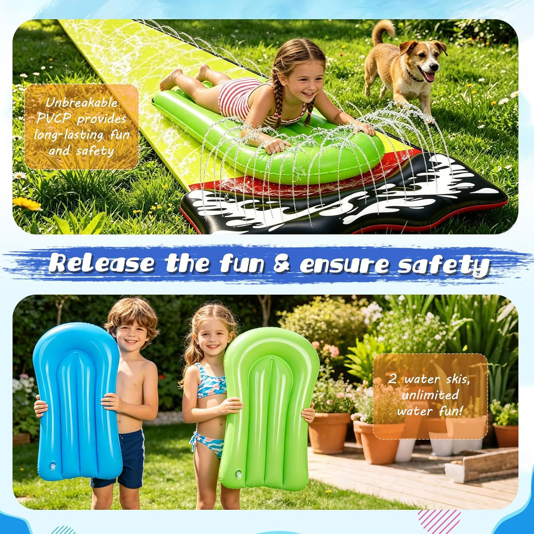 Wasserrutsche Garten für Kinder, 480 * 71cm Wasserrutschmatte mit 2 Bodyboards, Wasserrutsche Kinder