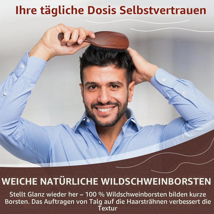 BESTOOL Haarbürste, Wildschweinborsten Bürste für Damen Herren, Naturborsten Bürste für dünnes, fein
