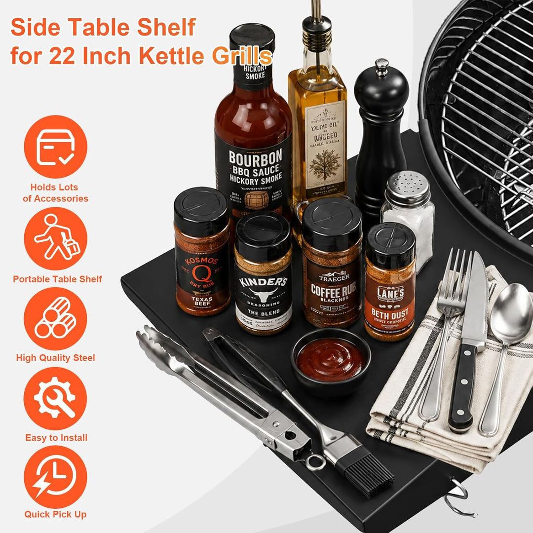 QuliMetal Grilltisch-Seitenablage für Kugelgrills - Seitentisch-Ablage als Ersatz für Weber Master T