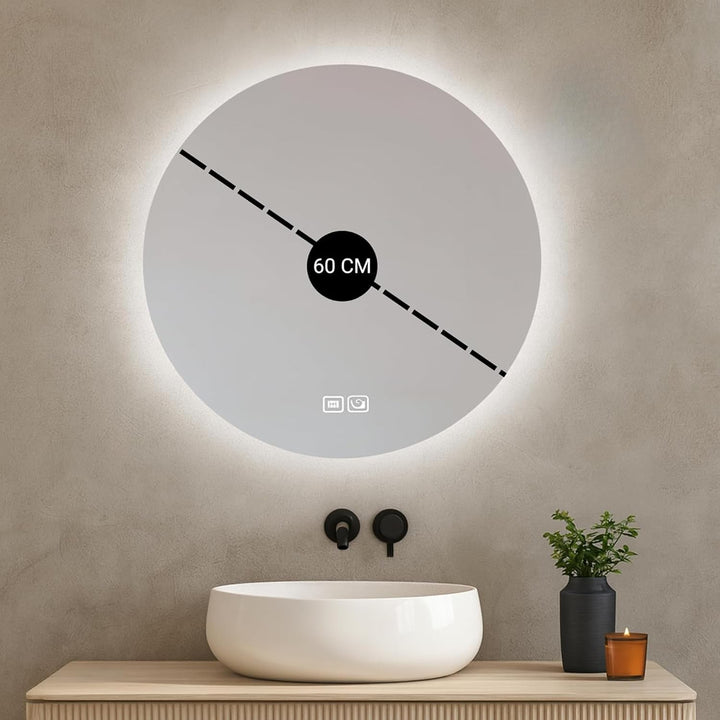 Bayt Runder Badezimmerspiegel mit LED-Beleuchtung – 60 cm grosser, beleuchteter Badezimmerspiegel |