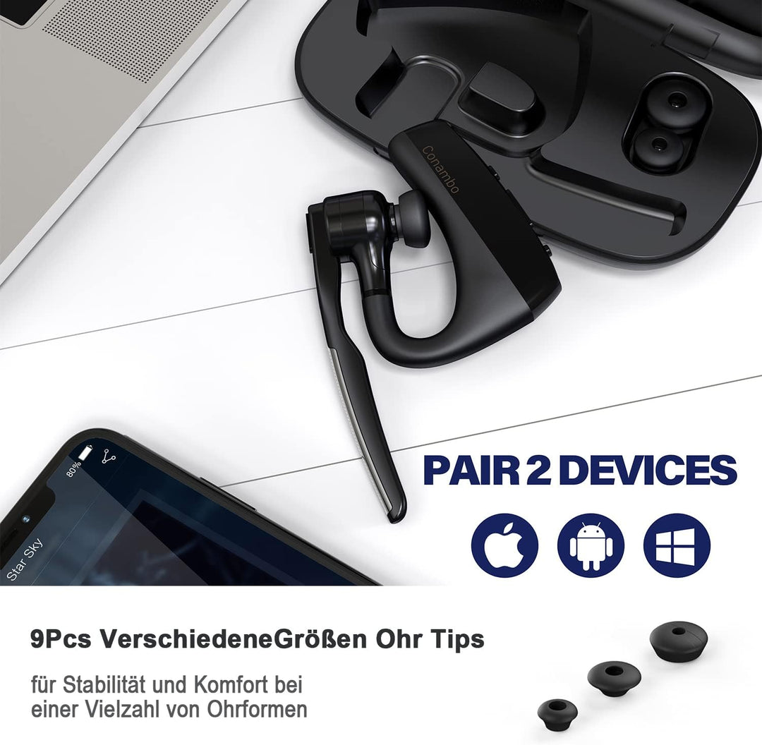 Conambo K18 Headset Bluetooth V5.1, CVC8.0 Geräuschunterdrückung mit Zwei , 16-Stunden Gesprächszeit