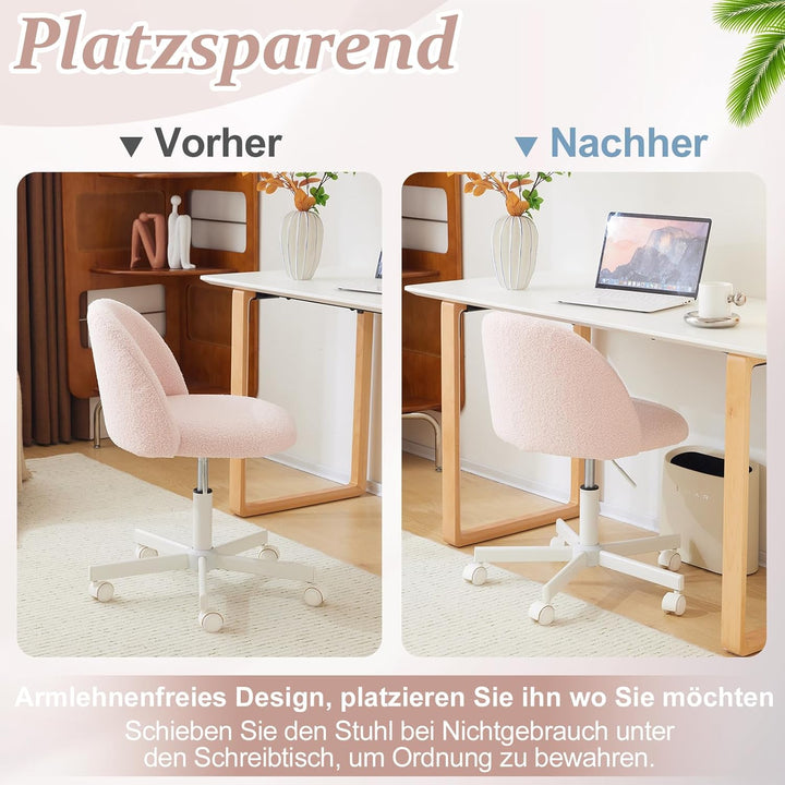 Bonnlo Bürostuhl mit Rollen, Schminktisch Stuhl, Höhenverstellbar Schreibtischstuhl für Arbeitszimme
