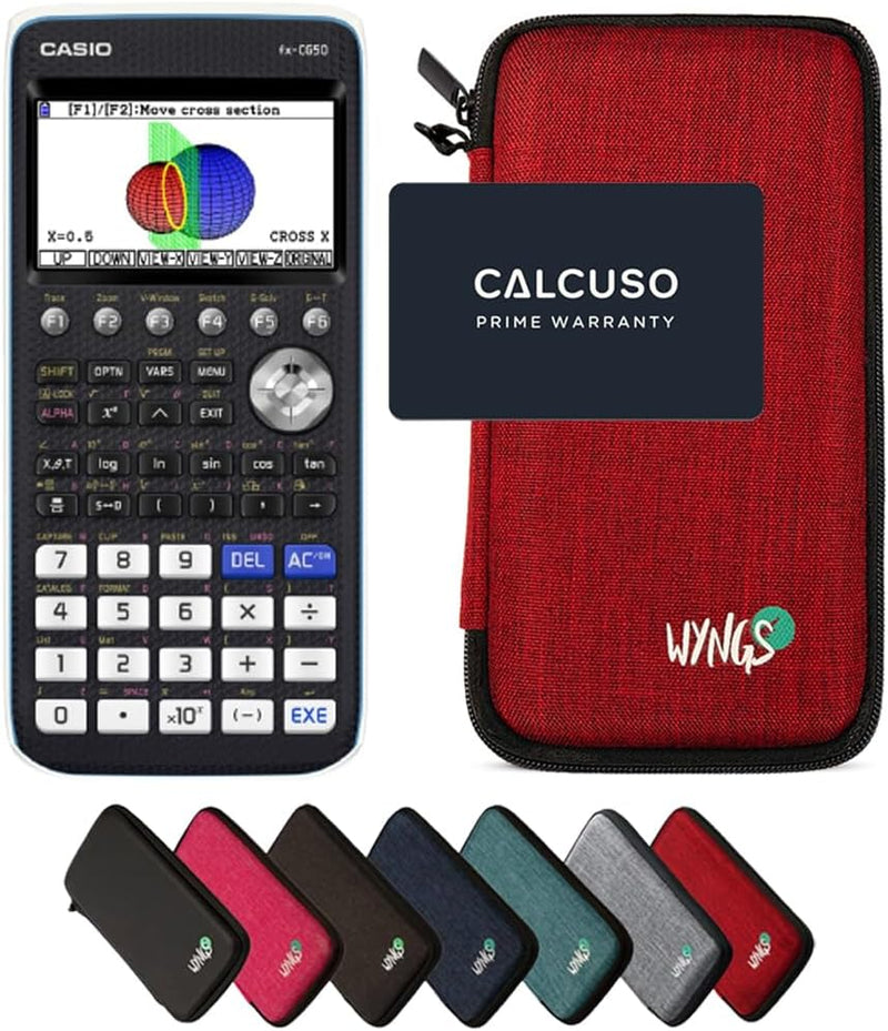 CALCUSO Sparpaket: Casio FX-CG 50 Grafikrechner + WYNGS Schutztasche rot + Erweiterte Garantie von C