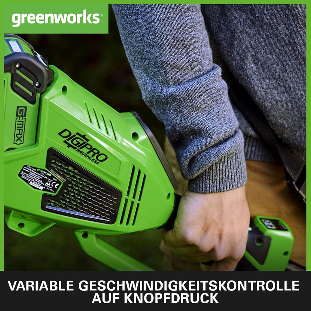 Greenworks 40V Akku Freischneider mit bürstenlosem Motor, Geschirr, verstellbarer Höhe, 40 cm Schnit