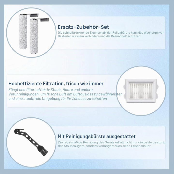 Bürstenrolle Filter Ersatzteile für Roborock Flexi Lite Nass- und Trockensauger Zubehörset，2 Bürsten