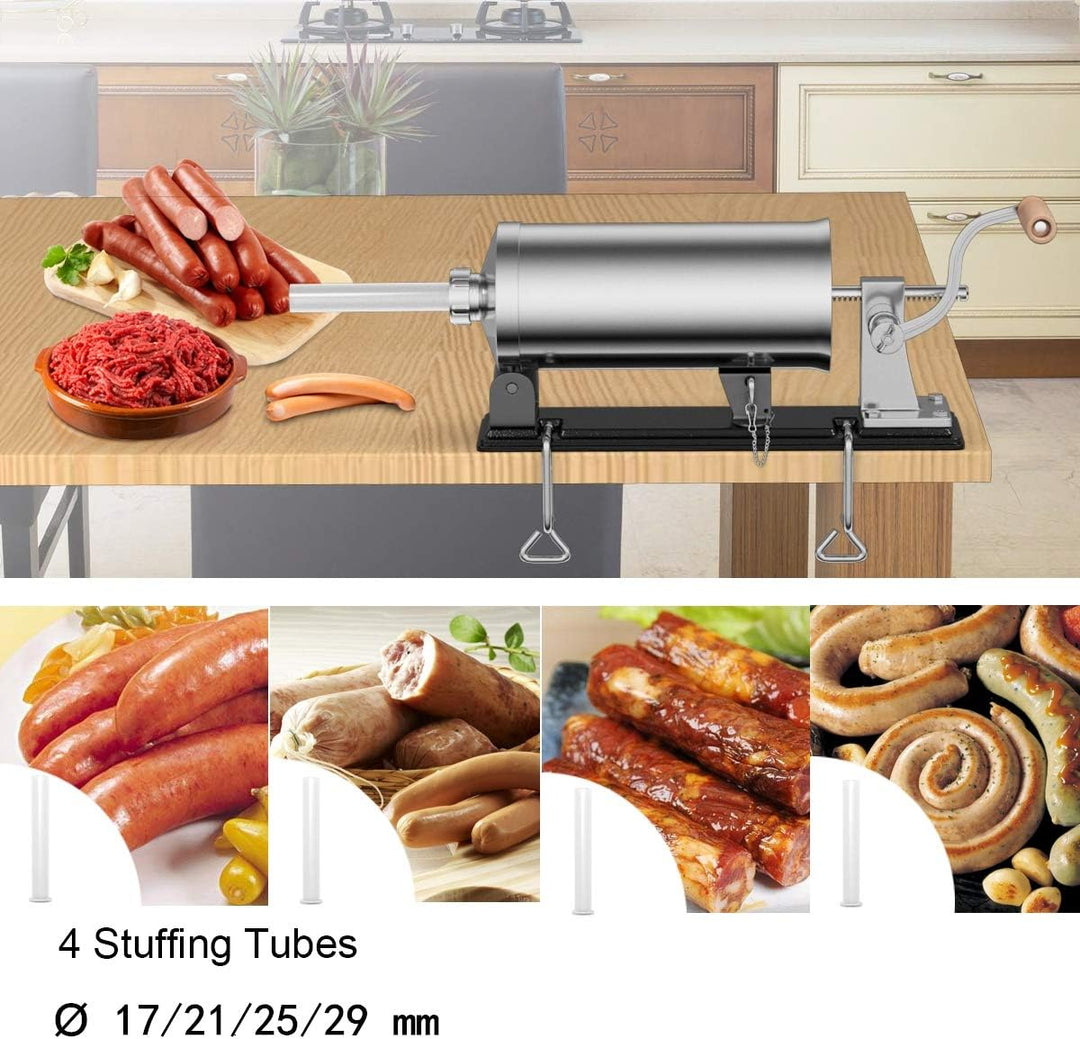 DREAMADE 4,8 L Wurstfüller Manuell, Wurstfüllmaschine mit 4 Füllrohre, Wurstfüller Edelstahl Wurstma
