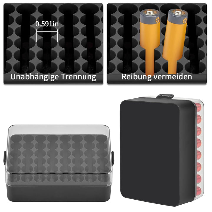 Batterie Organizer Aufbewahrungshülle, Kleine Batterie Tresor Box Container für 48 Stück AA-Batterie
