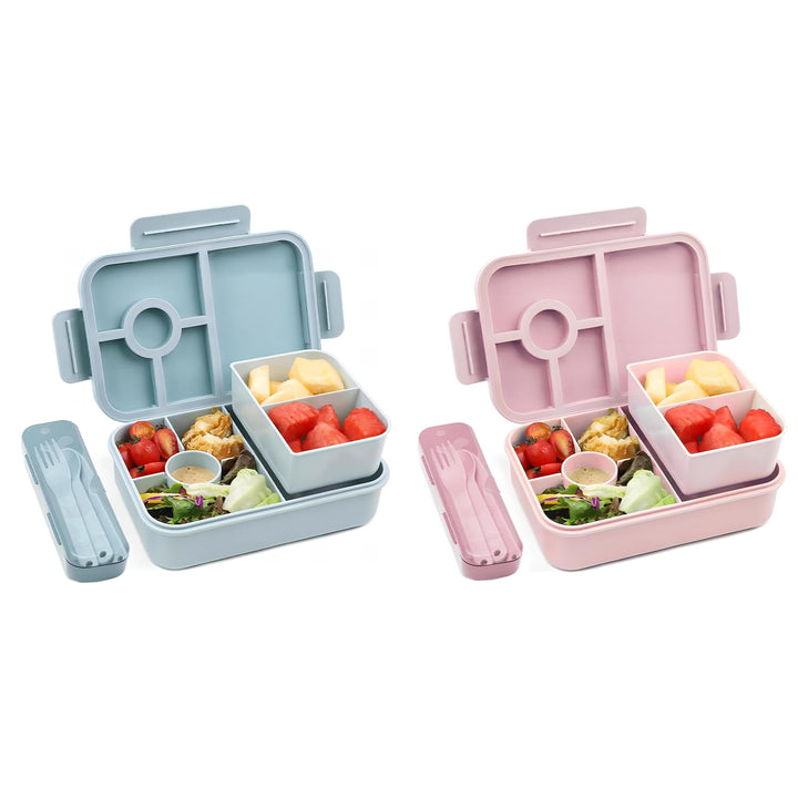Bugucat Lunchbox Kinder 1300ML 2Set, Brotdose Kinder mit 5 Fächern Bento Box Brotdosen mit Besteckse