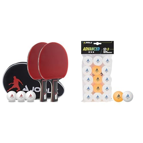 JOOLA Tischtennis Set Duo PRO 2 Tischtennisschläger + 3 Tischtennisbälle + Tischtennishülle, rot/sch