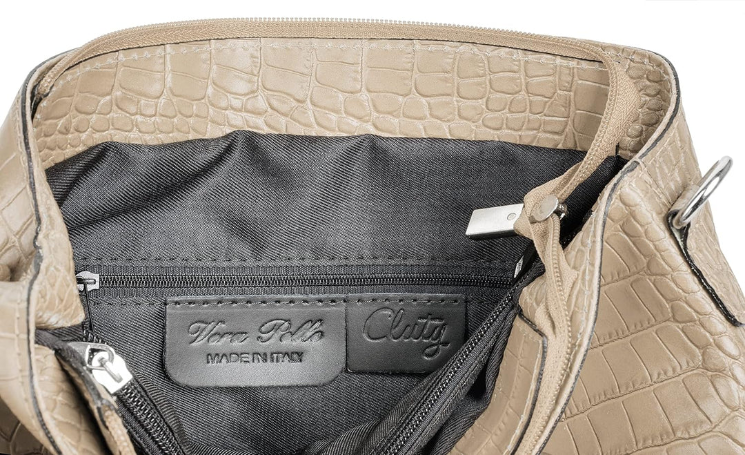 Cluty Umhängetasche echt Leder Damen | Made in Italy, Kroko-Optik Handtasche, Damen Schultertasche,
