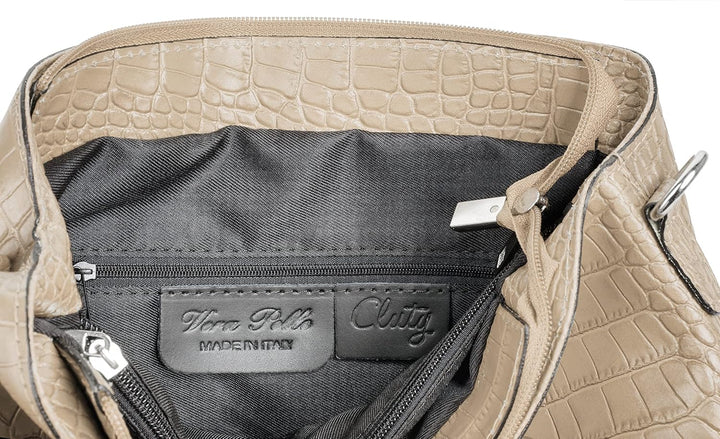 Cluty Umhängetasche echt Leder Damen | Made in Italy, Kroko-Optik Handtasche, Damen Schultertasche,