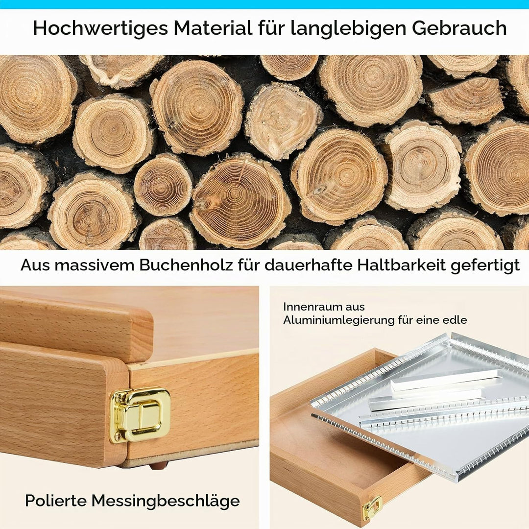 MEEDEN Skizzenkasten Tischstaffelei mit Metallschublade - Verstellbare Staffelei &amp; Skizzenbox aus ma