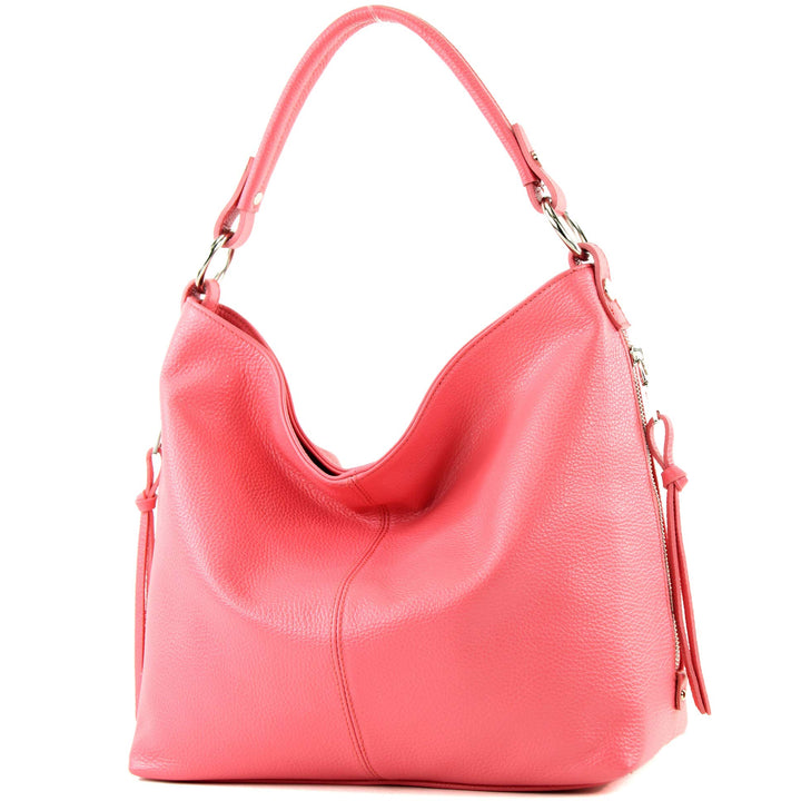modamoda de Damen Schultertasche, Leder T160 T160 Bubble Gum, T160 Bubble Gum