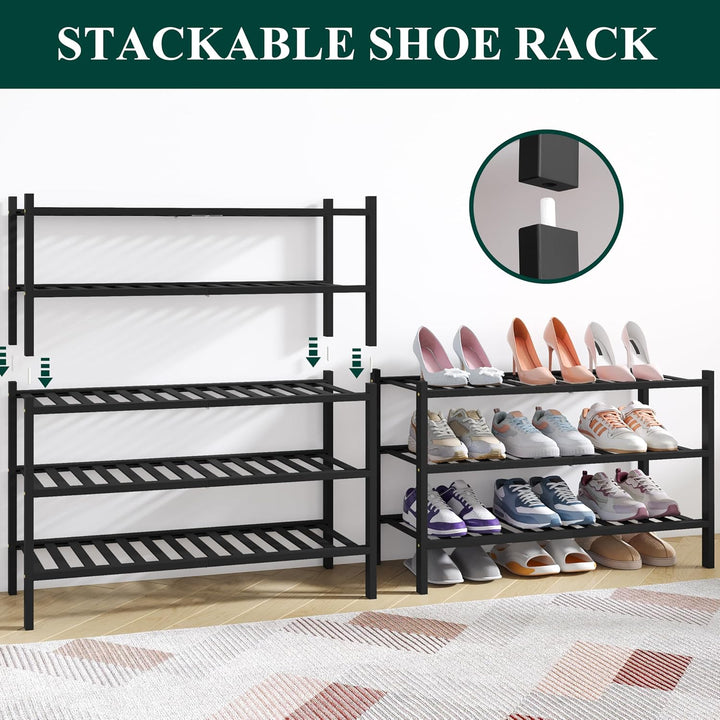 smiry Schuhregal aus Bambus, Schuhregal Platzsparend mit 3 Ebenen, Erweiterbar Stapelbar Shoe Rack,
