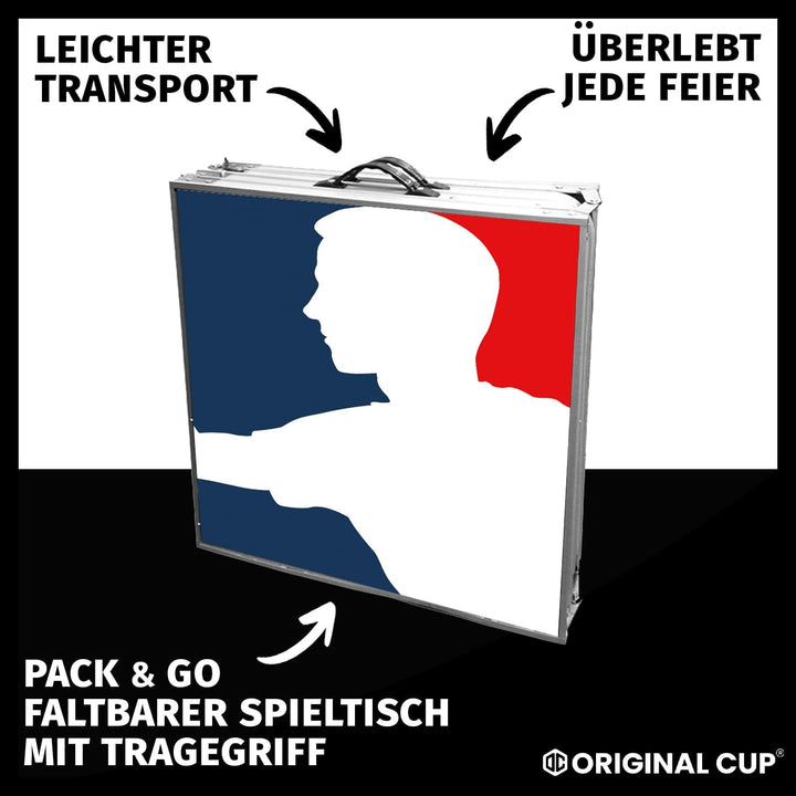 Beer Pong Offizieller Player Tisch mit Becherhalterung | Full Pack | Inkl. 1 Tisch + 120 53cl Becher