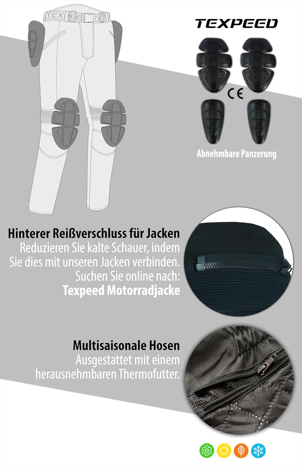 Texpeed Motorradhose Mit Protektoren Herren - Textil Wasserdicht Motorroller Motorrad Bikerin Mit Sc