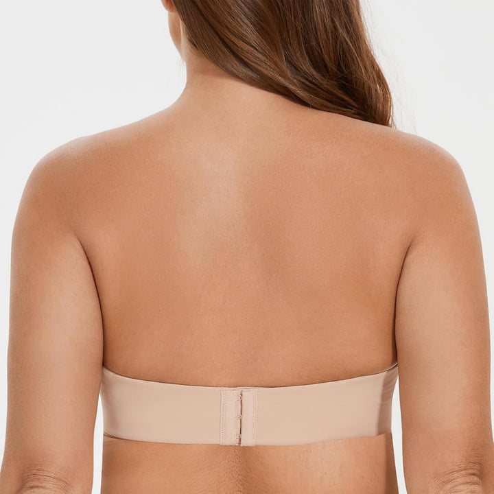 MELENECA Damen Ohne Bügel Gepolstert Anti-Rutsch Push Up Trägerloser BH 70B Beige, 70B Beige