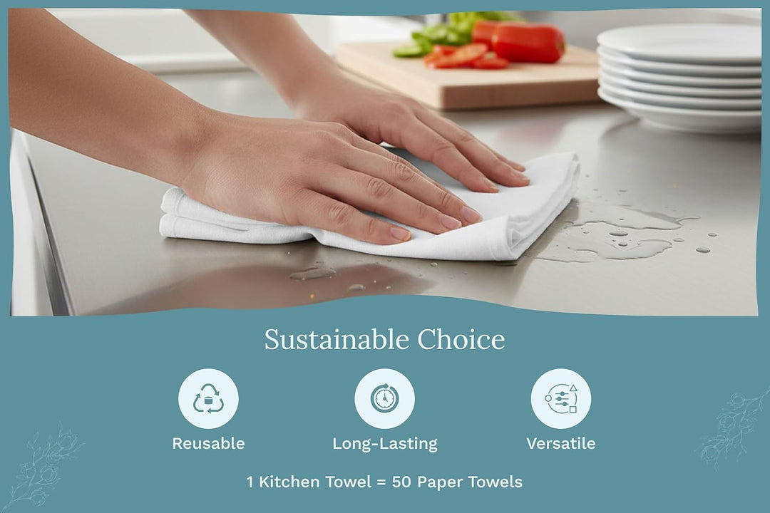 Organic Flour Sack Kitchen Towels - 10 Pack GOTS Certified White Dish Towels - Premium Quality White