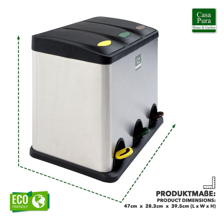 Floordirekt Mülleimer 2 oder 3 Fächer 24 L aus Edelstahl für Haushalt inkl. 15 Müllbeutel | Abfallei