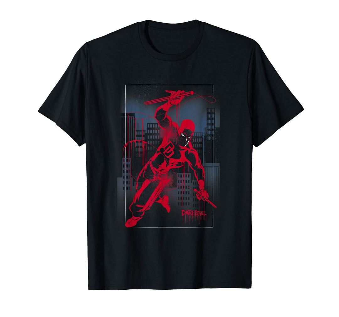 Mens Marvel Daredevil City Skyline Graffiti Graphic T-Shirt Medium Black