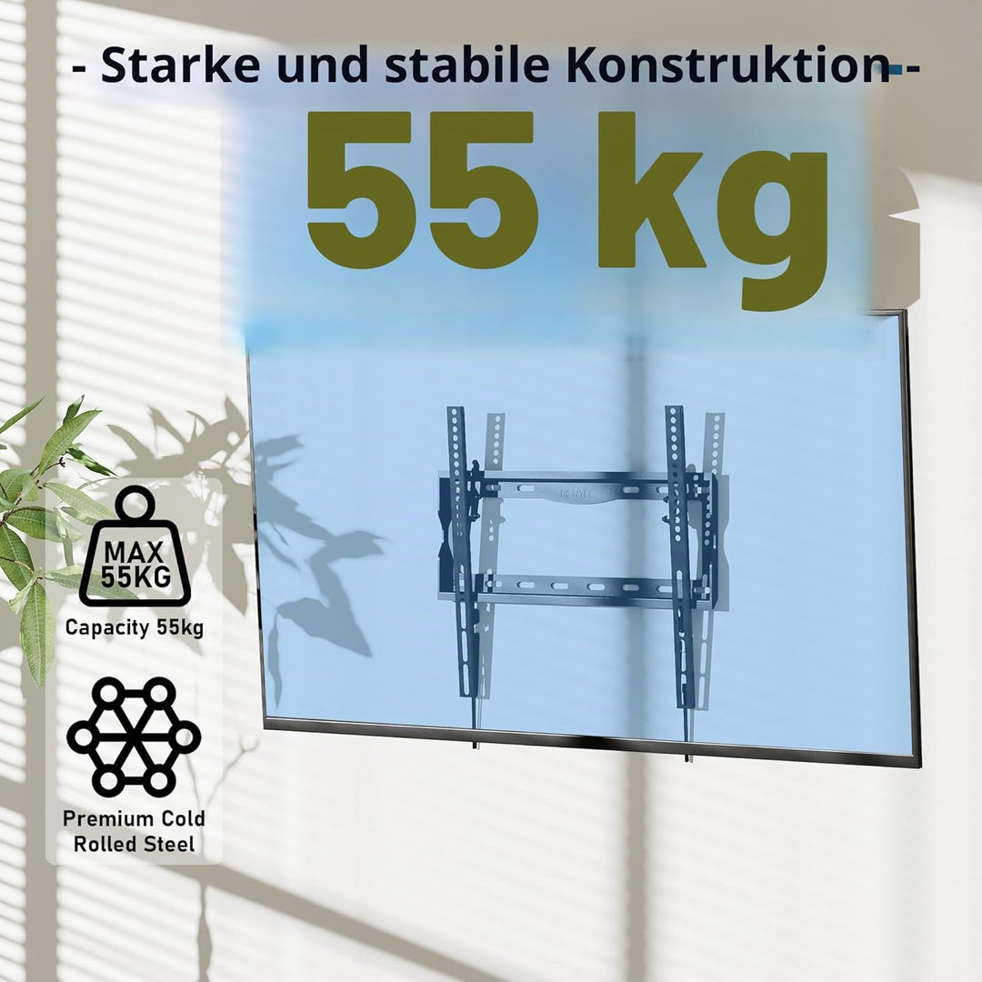 BONTEC TV Wandhalterung für 26-65 Zoll LCD/LED/OLED/Plasma Fernseher, Neigbare Ultraslim TV Halterun