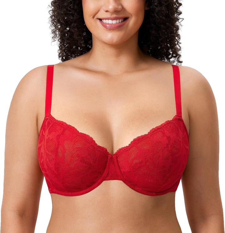 DELIMIRA Damen BH Grosse Grössen Durchschauen Sexy mit Spitze Balkonett Bügel ohne Polster 75B Lippe