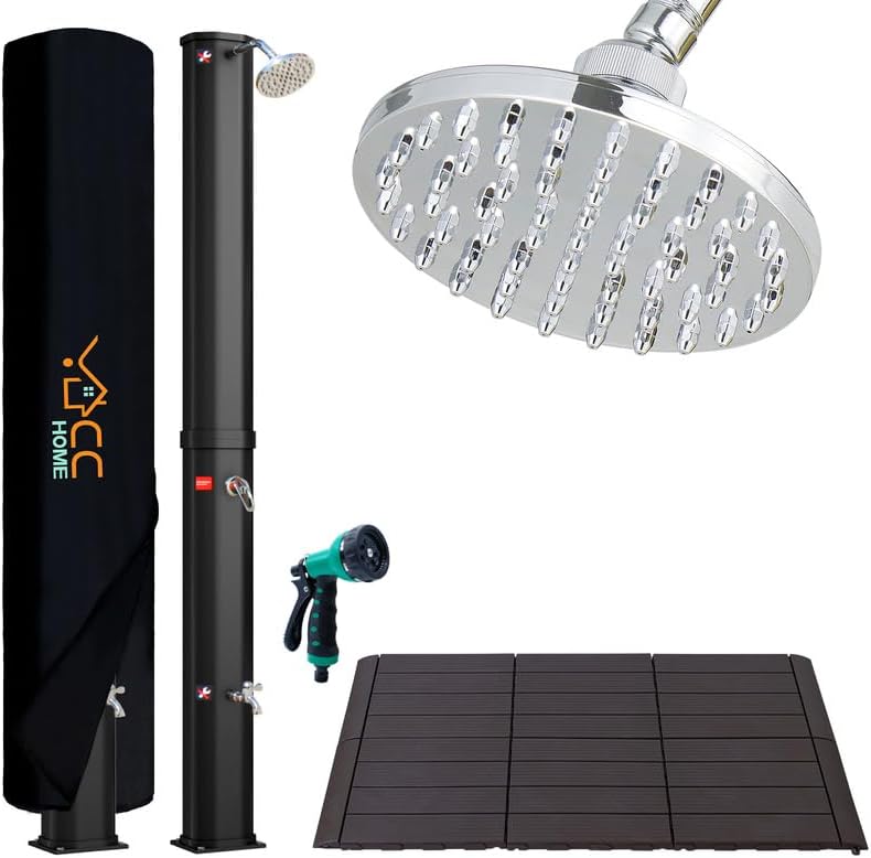 CCLIFE Solardusche mit Kunststoffboden 60L Solar Gartendusche Pooldusche Regendusche Aussendusche Ga