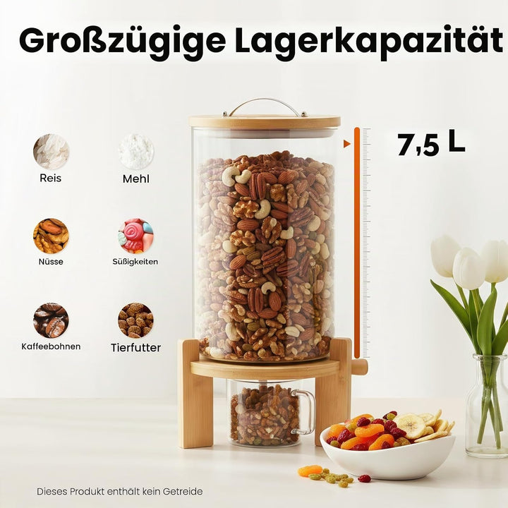 Getreidebehälter - 7.5L Müslispender Getreidespender Reisspender mit Messbecher - Lebensmittelspende