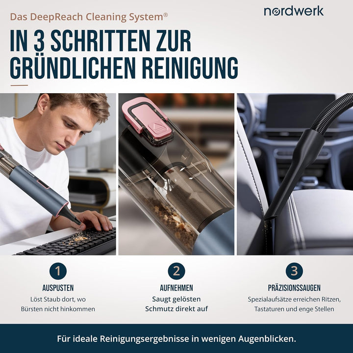 Akku Handstaubsauger Nordwind Flex für Haushalt &amp; Auto, kabellos | starker Mini Staubsauger mit Home