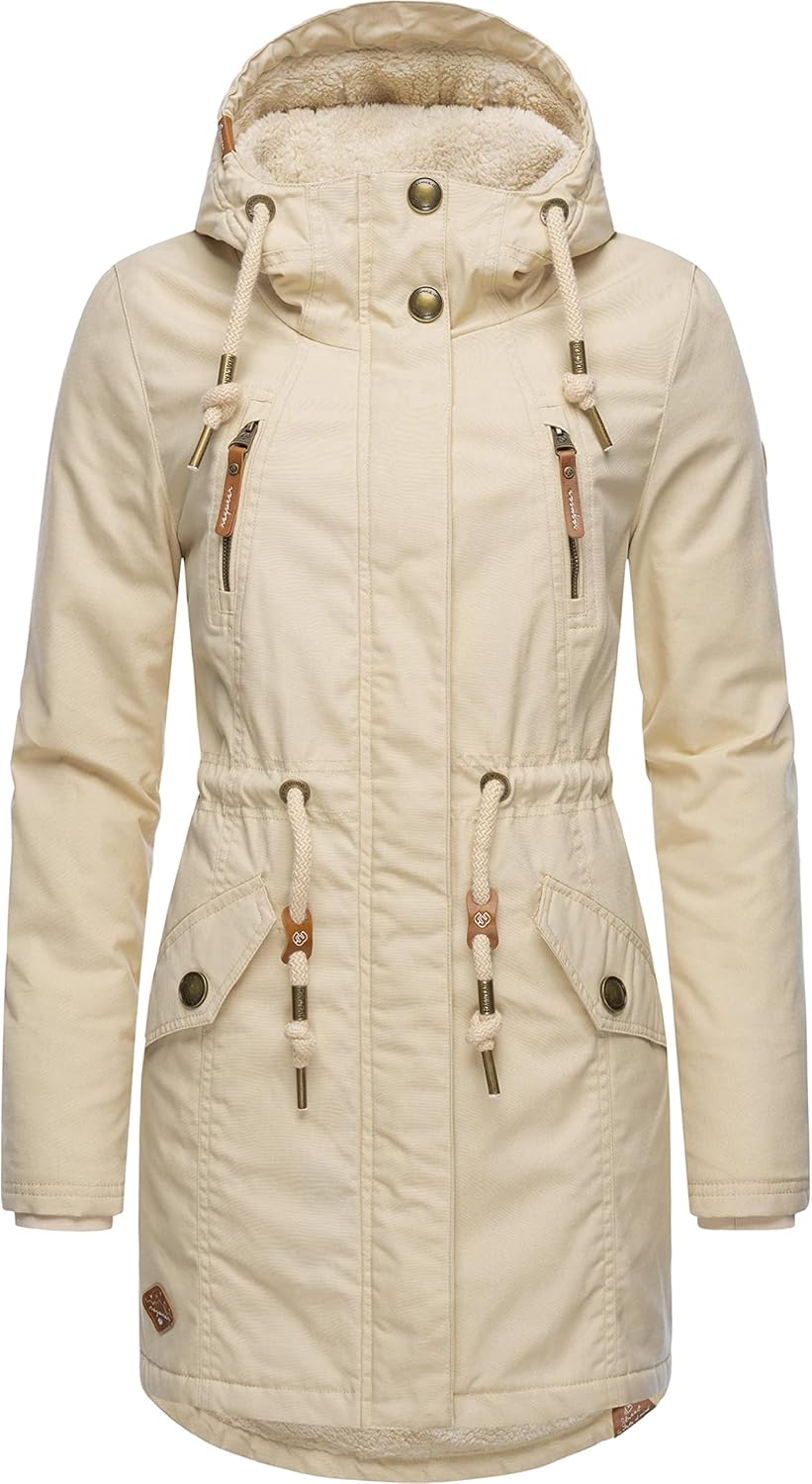 Ragwear Damen Mantel Lange warme Winterjacke mit Teddyfell-Kapuze Elsie Intl XS-5XL S Beige22, S Bei
