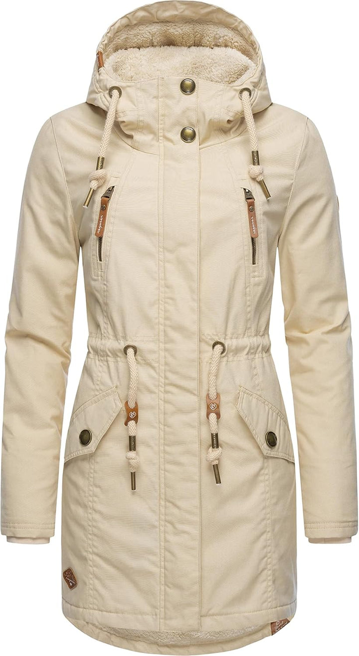 Ragwear Damen Mantel Lange warme Winterjacke mit Teddyfell-Kapuze Elsie Intl XS-5XL S Beige22, S Bei