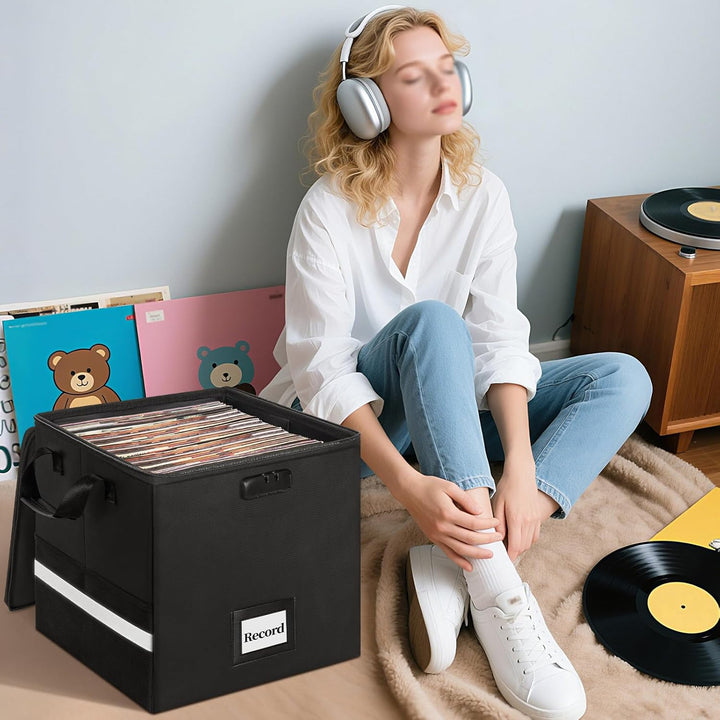 Feuerfeste Vinyl-Schallplatten-Aufbewahrungsbox mit Schloss, wasserfeste Klappbare LP-Schallplatten-