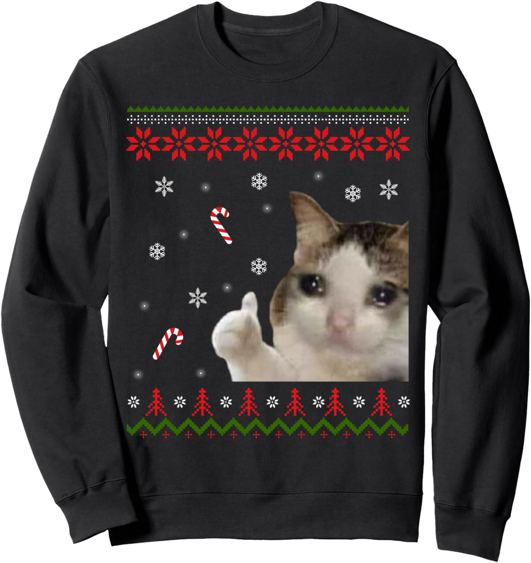 Traurige Katze Daumen hoch Meme Ugly Christmas Sweatshirt