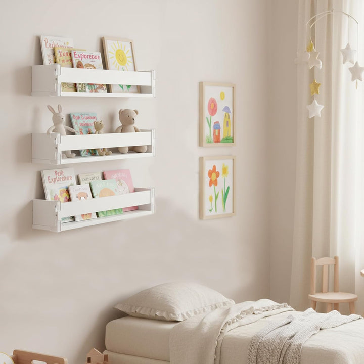 Wandregal für das Kinderzimmer, 44,7 cm, Bücherregal für die Wand, 3er-Set, Wandregal aus Holz, Schw