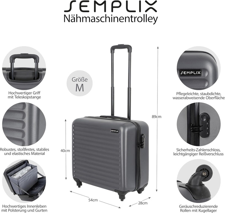 SEMPLIX Nähmaschinentrolley (M/stahlgrau/Hartschale)