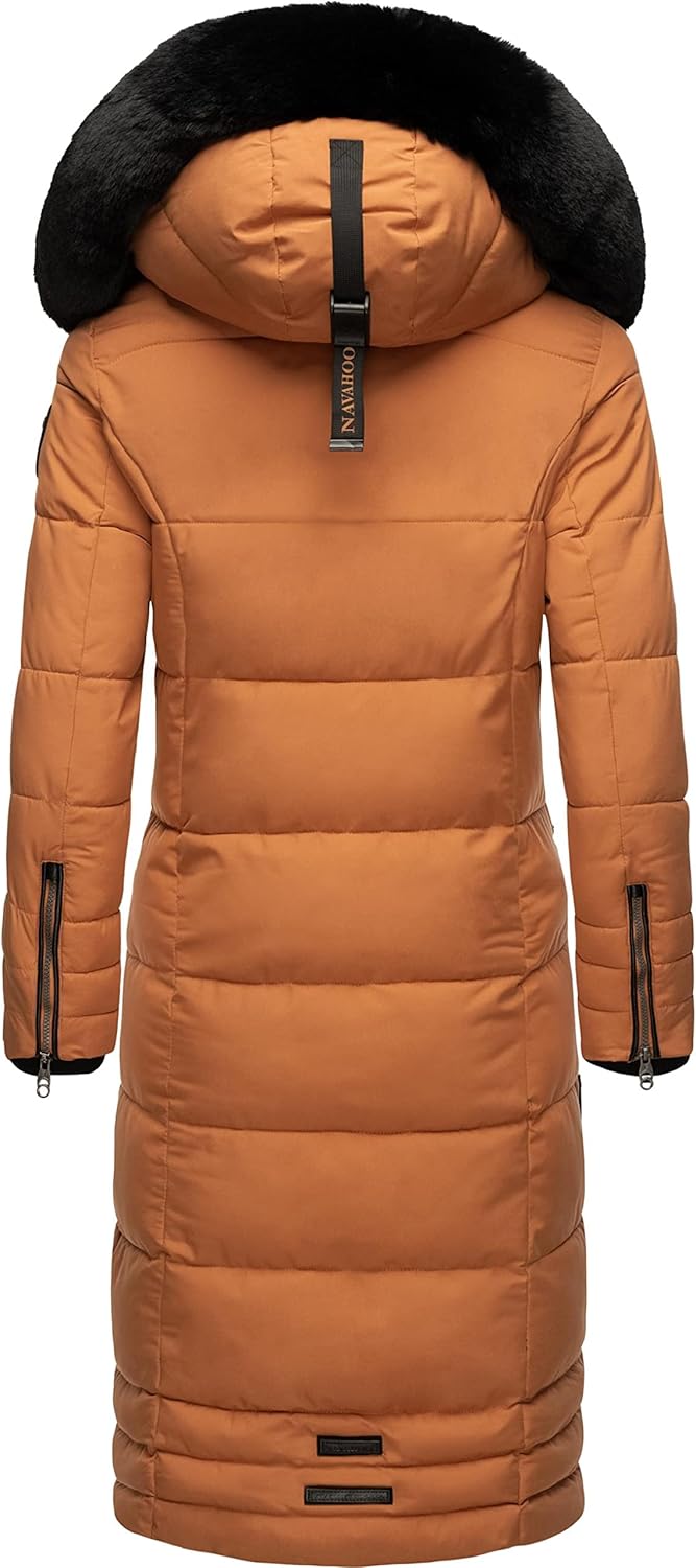 Navahoo Damen Wintermantel Warmer Steppmantel lang mit Abnehmbarer Kapuze Fahmiyaa XS-3XL XL Rusty C