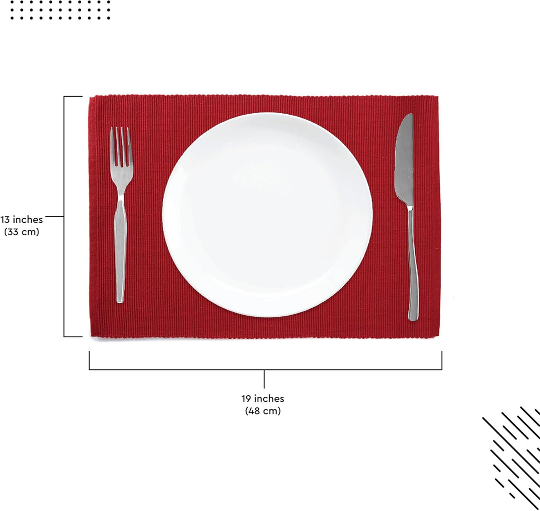 Encasa XO Platzsets Esstisch Set von 6 | Solide rot | Fein gerippte Baumwoll-Tischunterlage | Grösse