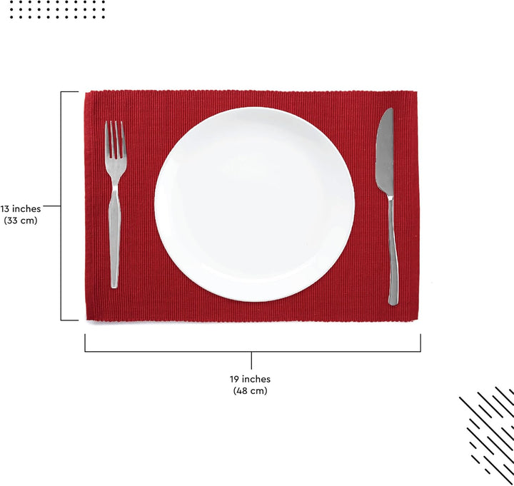 Encasa XO Platzsets Esstisch Set von 6 | Solide rot | Fein gerippte Baumwoll-Tischunterlage | Grösse