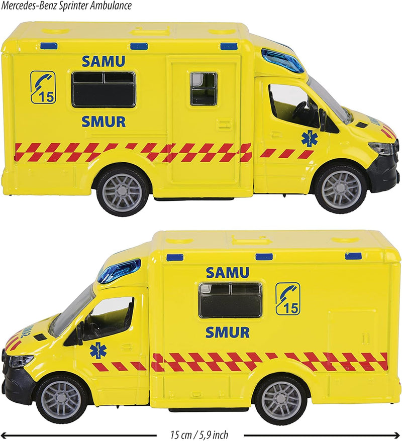 Majorette - Grand Series Mercedes Ambulance 15 cm (Massstab 1:43) Geräusche und Lichter ab 3 Jahren