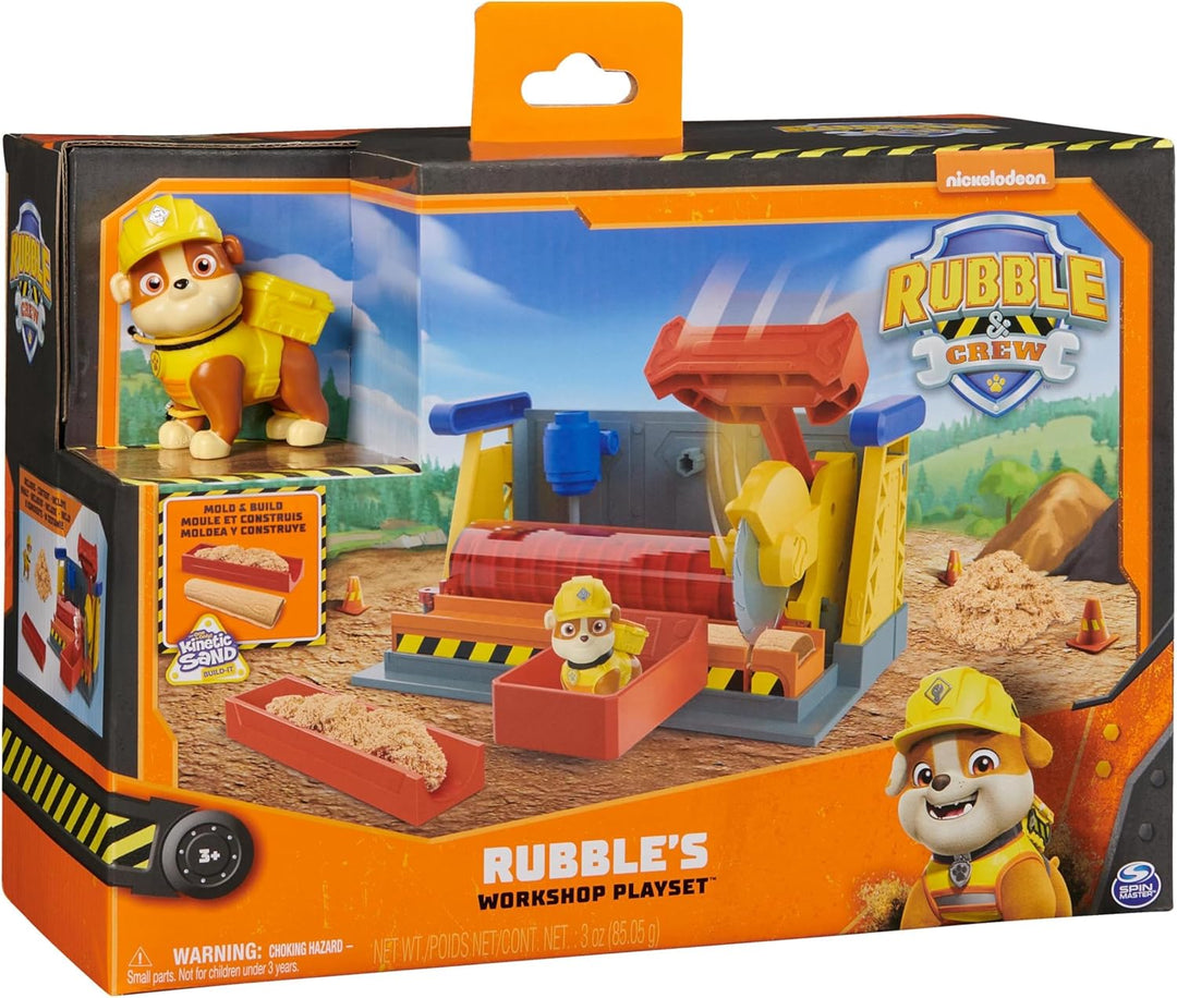 Rubble & Crew - Werkstatt Spielset mit 2 Werkzeug-Aufsätzen, 1 Rubble Hundefigur, 85g Kinetic Sand B
