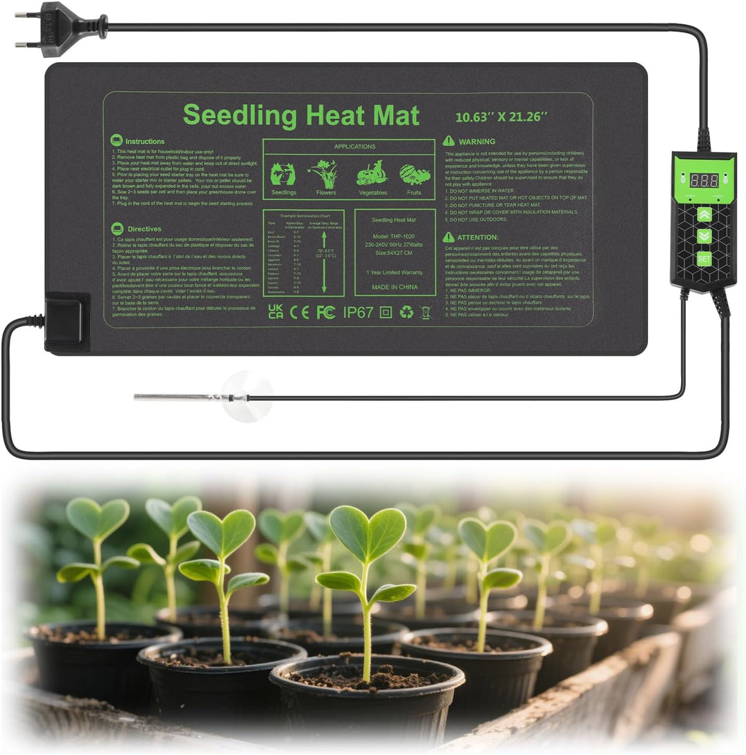 1 Stück Heizmatte Pflanzen mit Thermostat, Wärmematte IP67 Wasserdicht, 27W Heizkissen mit Timing-Fu