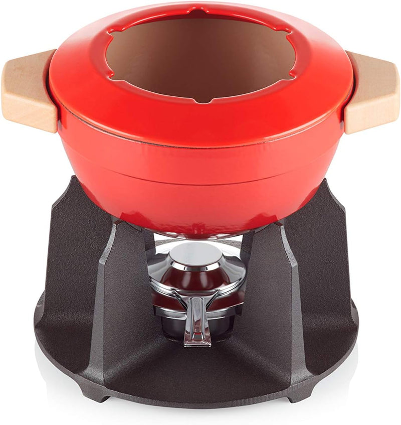 Le Creuset Gusseisen Fondue-Set, Inkl. 2 Holzgriffen, Spritzschutz, Rechaud und 6 Fonduegabeln, 2,0