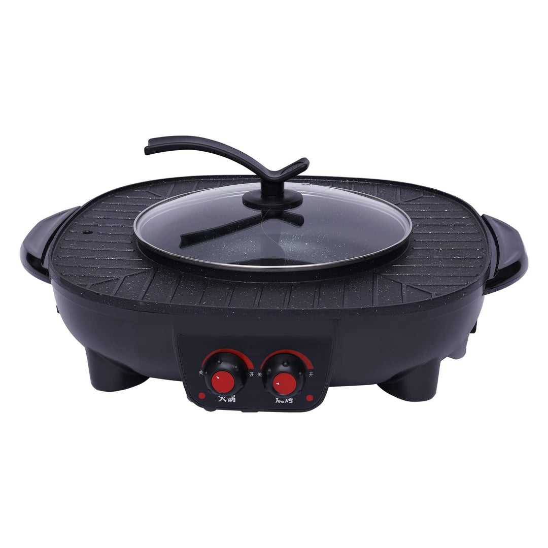 2100W Hot Pot Elektrischer,2 In 1 Hotpot und Grill,Multifunktions BBQ Elektro Hotpot Ofen Rauchfreie