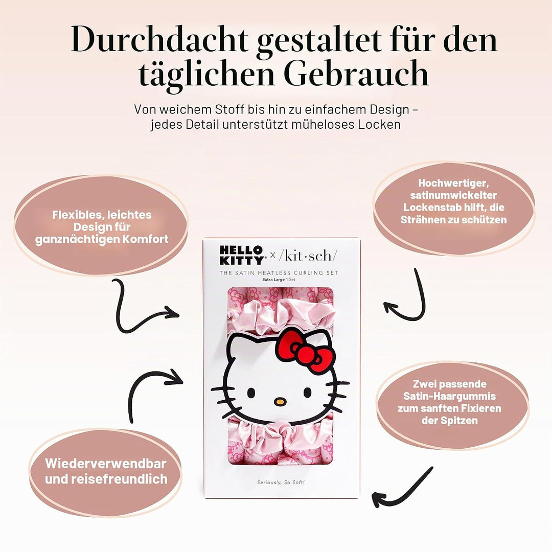 Hello Kitty x Kitsch Jumbo-Lockenset für die Nacht, hitzefreier Lockenwickler, Lockenstab für weiche