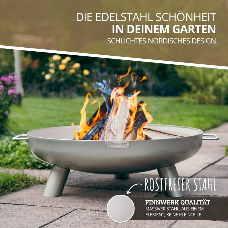 Finnwerk HARRI Feuerschale aus Edelstahl 70 cm - Exklusive Feuerstelle im matten Finish - Feuerschal