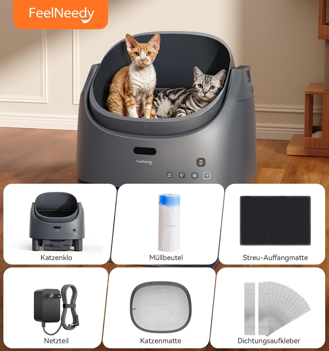 FEELNEEDY Katzenklo Selbstreinigend, Elektrisches Katzenklo mit Geruchsneutralisierungssystem für Ka